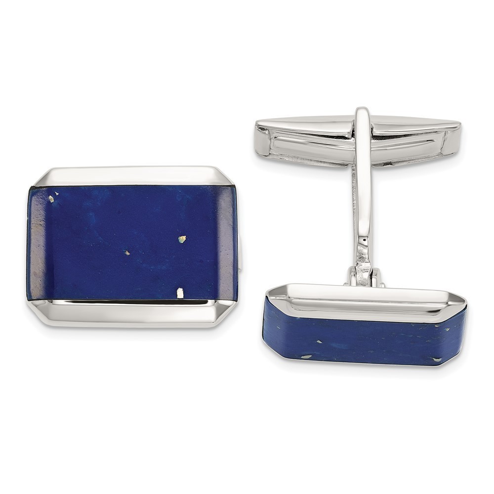 925 Sterling Silver Rectangle Lapis Cuff Links